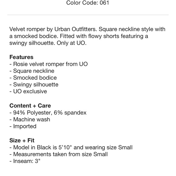 🥀NWT Urban Outfitters Cream Velvet Rosie Romper - Picture 3 of 4